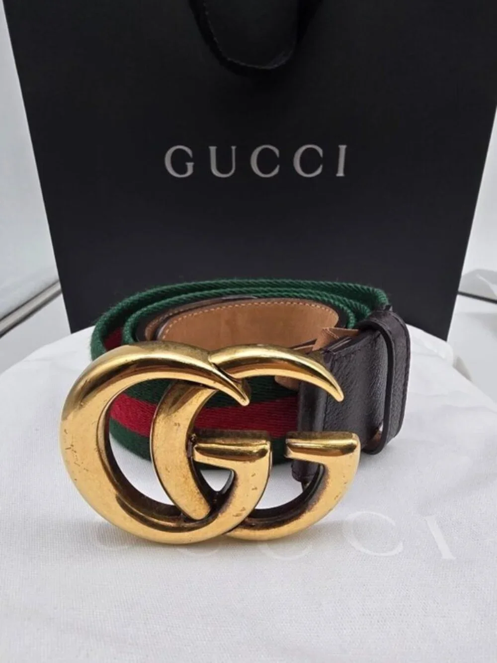 Authentic Gucci Web Elastic Torchon Double G Belt